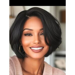 🆕️👩‍🦱 Side Swept Layered Bob Wig, 8", Brown